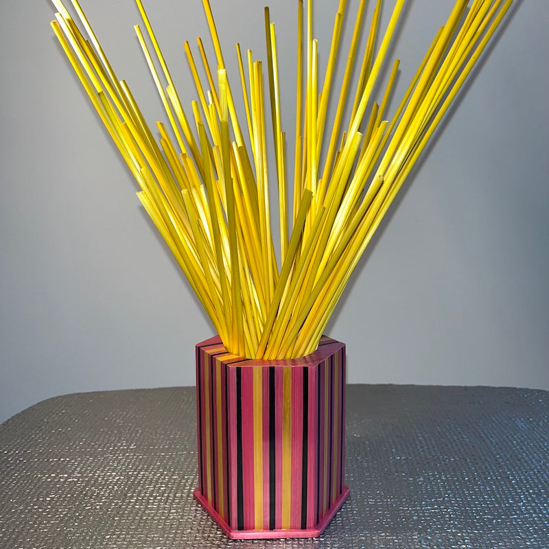 Pot à crayon rayures rose et jaune