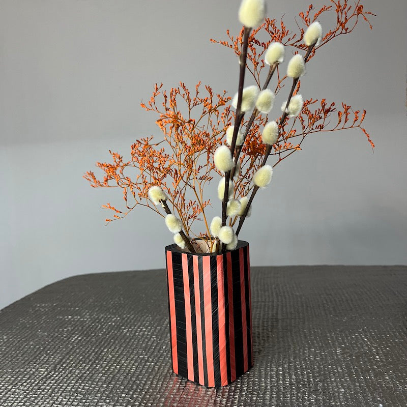 Pot à crayon à rayures roses